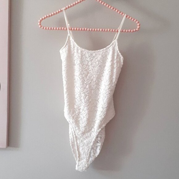 NWOT Zara white floral lace-like sheer / semi-sheer bodysuit, S - Picture 8 of 10